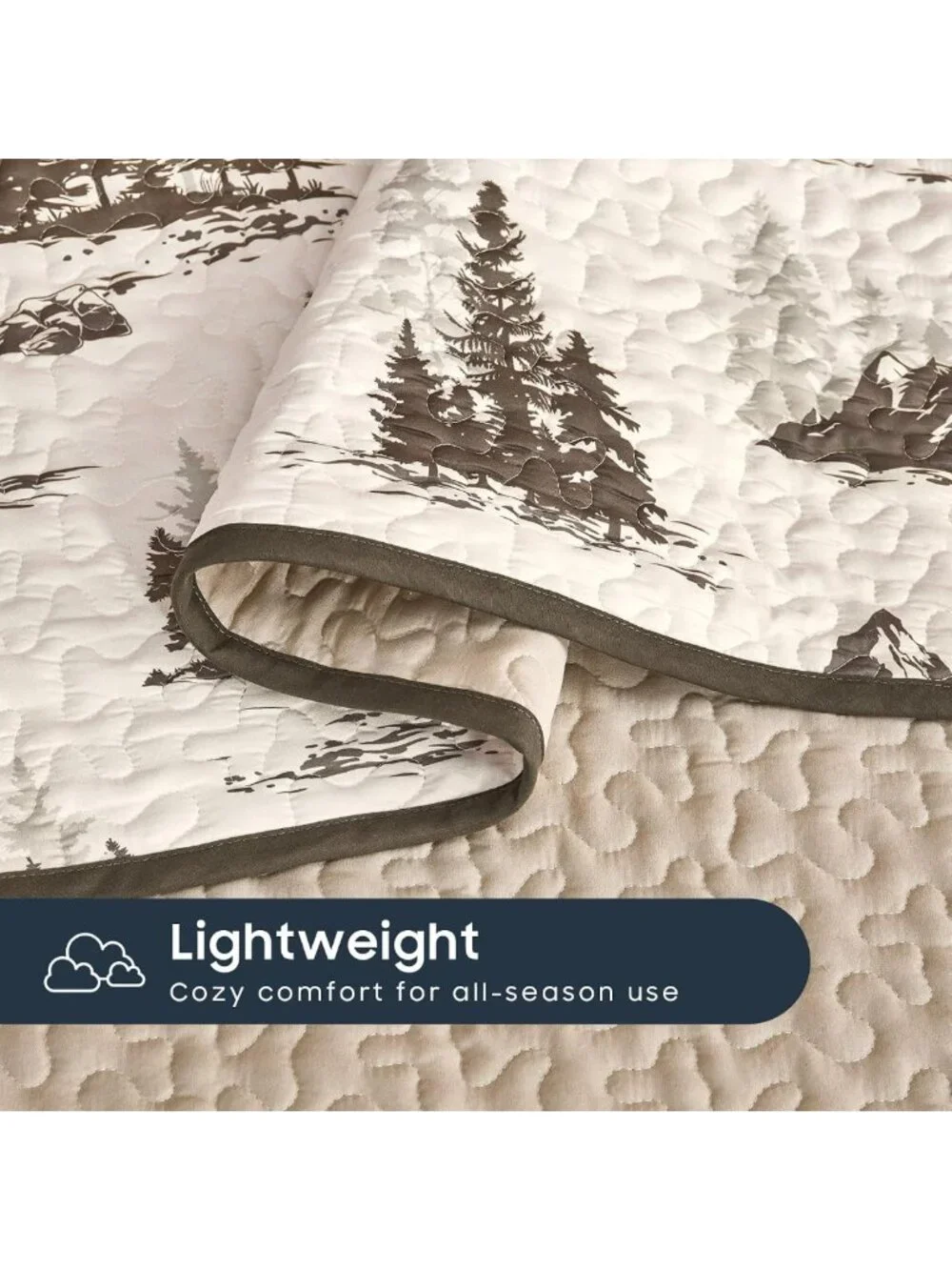 Rustic Cabin Quilt Set - Woodland Camping Theme, Reversible Lightweight